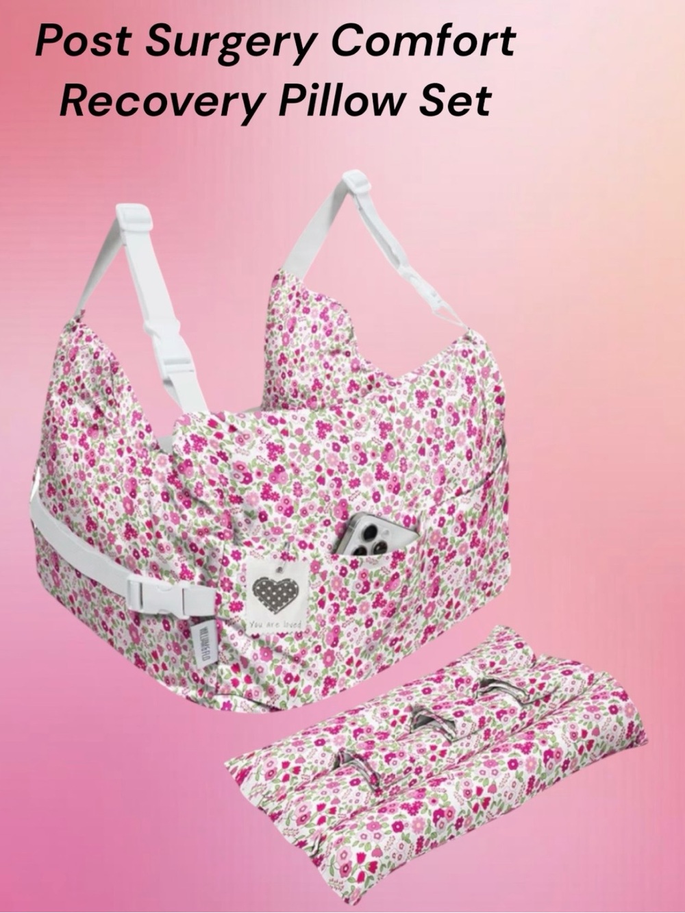Post-Surgery Comfort Recovery Pillow Set - Pink Floral Print